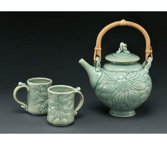 Teapot and Mugs by Linda Heisserman
